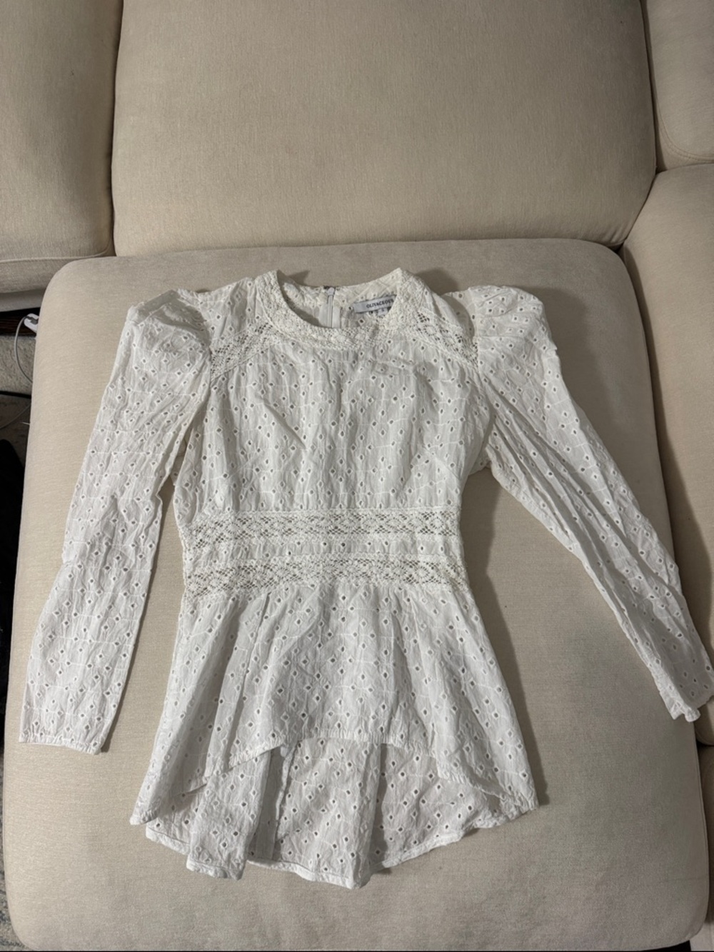 Olivaceous white eyelet long sleeve blouse